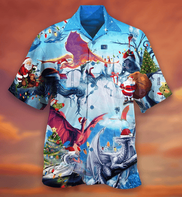 litzzy Litzzy Hawaiian Shirts - Happy Dragons On Christmas Hawaiian Shirt Aloha Hawaii Shirt Aloha Shirt For Summer - Aloha Custom Hawaii Shirts For Beach Summer Hawaii Shirt Hawaiian Shirt S White