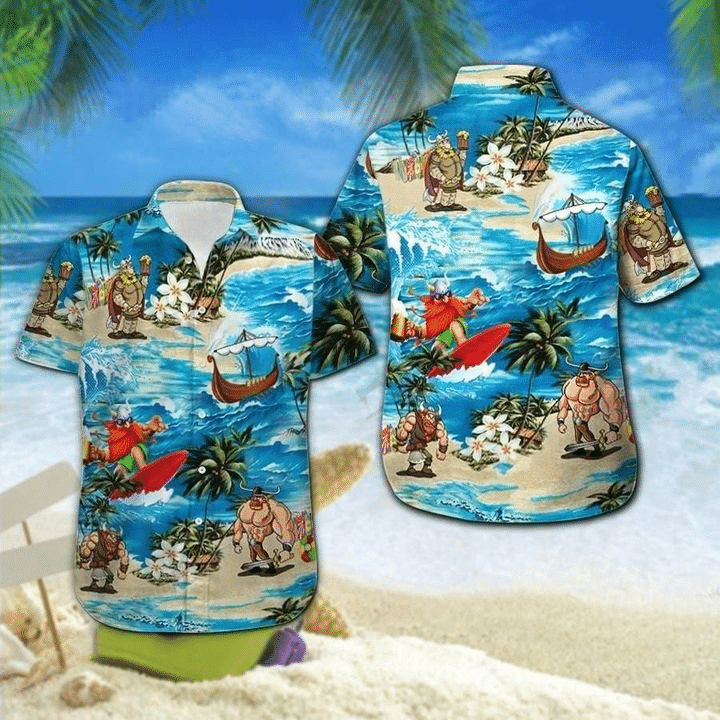litzzy Litzzy Hawaiian Shirts - Viking Surfing Hawaiian Shirt Aloha Hawaii Shirt Aloha Shirt For Summer - Aloha Custom Hawaii Shirts For Beach Summer Hawaii Shirt Hawaiian Shirt S White