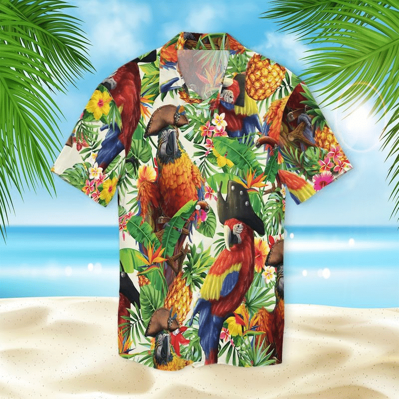 litzzy Litzzy Hawaiian Shirts - Pirate Parrot Hawaiian Shirt Aloha Hawaii Shirt Aloha Shirt For Summer - Aloha Custom Hawaii Shirts For Beach Summer Hawaii Shirt Hawaiian Shirt M White