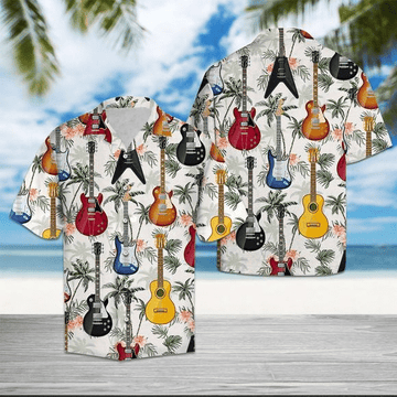 litzzy Litzzy Hawaiian Shirts - Guitar Tropical Vintage Hawaiian Shirt Aloha Hawaii Shirt Aloha Shirt For Summer - Aloha Custom Hawaii Shirts For Beach Summer Hawaii Shirt Hawaiian Shirt S White