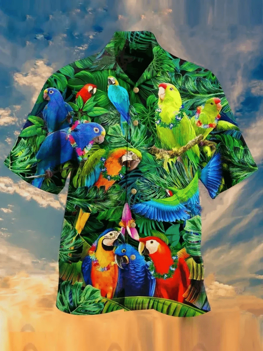litzzy Litzzy Hawaiian Shirts - Vintage Parrots Hawaiian Shirt Aloha Hawaii Shirt Aloha Shirt For Summer - Aloha Custom Hawaii Shirts For Beach Summer Hawaii Shirt Hawaiian Shirt S White