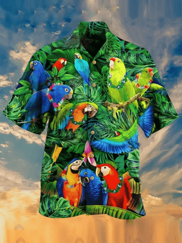 litzzy Litzzy Hawaiian Shirts - Vintage Parrots Hawaiian Shirt Aloha Hawaii Shirt Aloha Shirt For Summer - Aloha Custom Hawaii Shirts For Beach Summer Hawaii Shirt Hawaiian Shirt S White