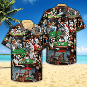 litzzy Litzzy Hawaiian Shirts - Dogs Playing On The Table Hawaiian Shirt Aloha Hawaii Shirt Aloha Shirt For Summer - Aloha Custom Hawaii Shirts For Beach Summer Hawaii Shirt Hawaiian Shirt S White