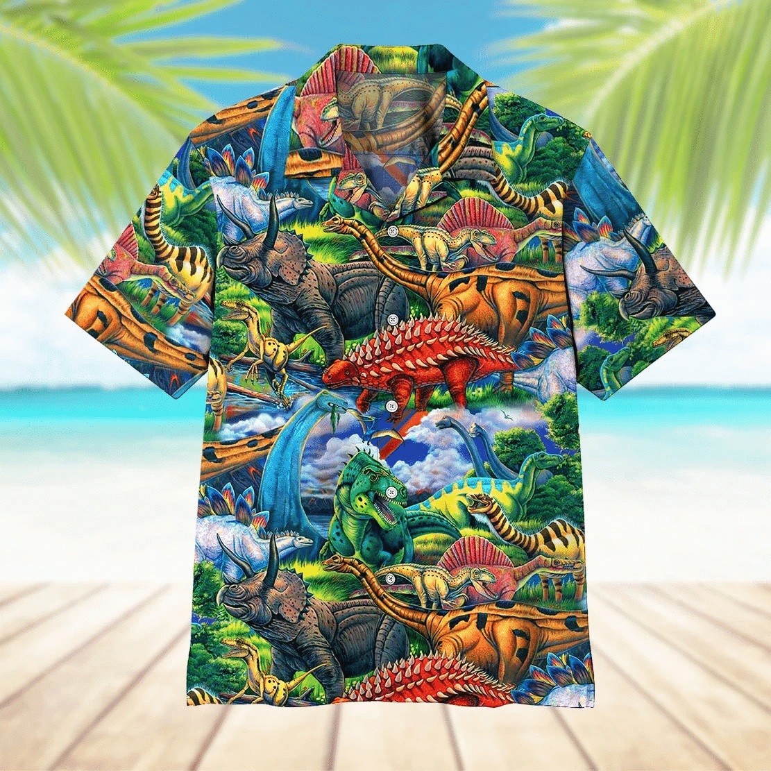 litzzy Litzzy Hawaiian Shirts - ALOHA DINOSAUR Hawaiian Shirt Aloha Hawaii Shirt Aloha Shirt For Summer - Aloha Custom Hawaii Shirts For Beach Summer Hawaii Shirt Hawaiian Shirt S White
