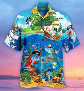 litzzy Litzzy Hawaiian Shirts - Amazing Pirate Sharks  Hawaiian Shirt Aloha Hawaii Shirt Aloha Shirt For Summer - Aloha Custom Hawaii Shirts For Beach Summer Hawaii Shirt Hawaiian Shirt S White