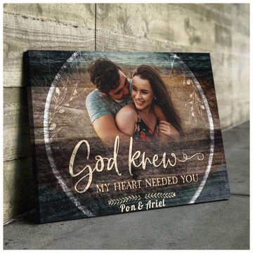litzzy Customized Photo Couple Wall Art, God knew my heart needed you Canvas Bedroom Decor for Husband & Wife Canvas Wall Art Style 2 32"x48" 