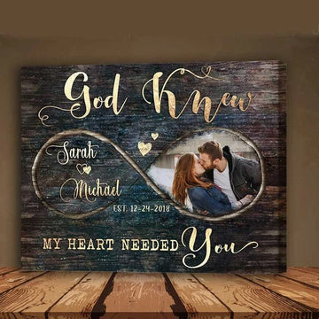 litzzy Customized Photo Couple Wall Art, God knew my heart needed you Canvas Bedroom Decor for Husband & Wife Canvas Wall Art Style 1 32"x48" 