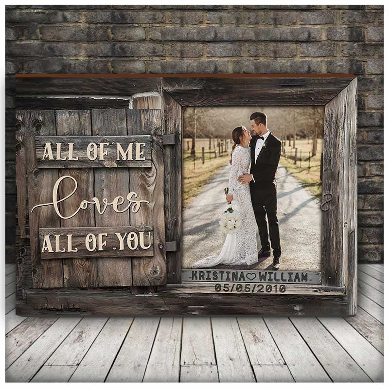 litzzy Wedding Anniversary Year Gifts, Couple Canvas Painting, All of Love Custom Photo Husband and Wife Wall Art for Bedroom Canvas Wall Art   