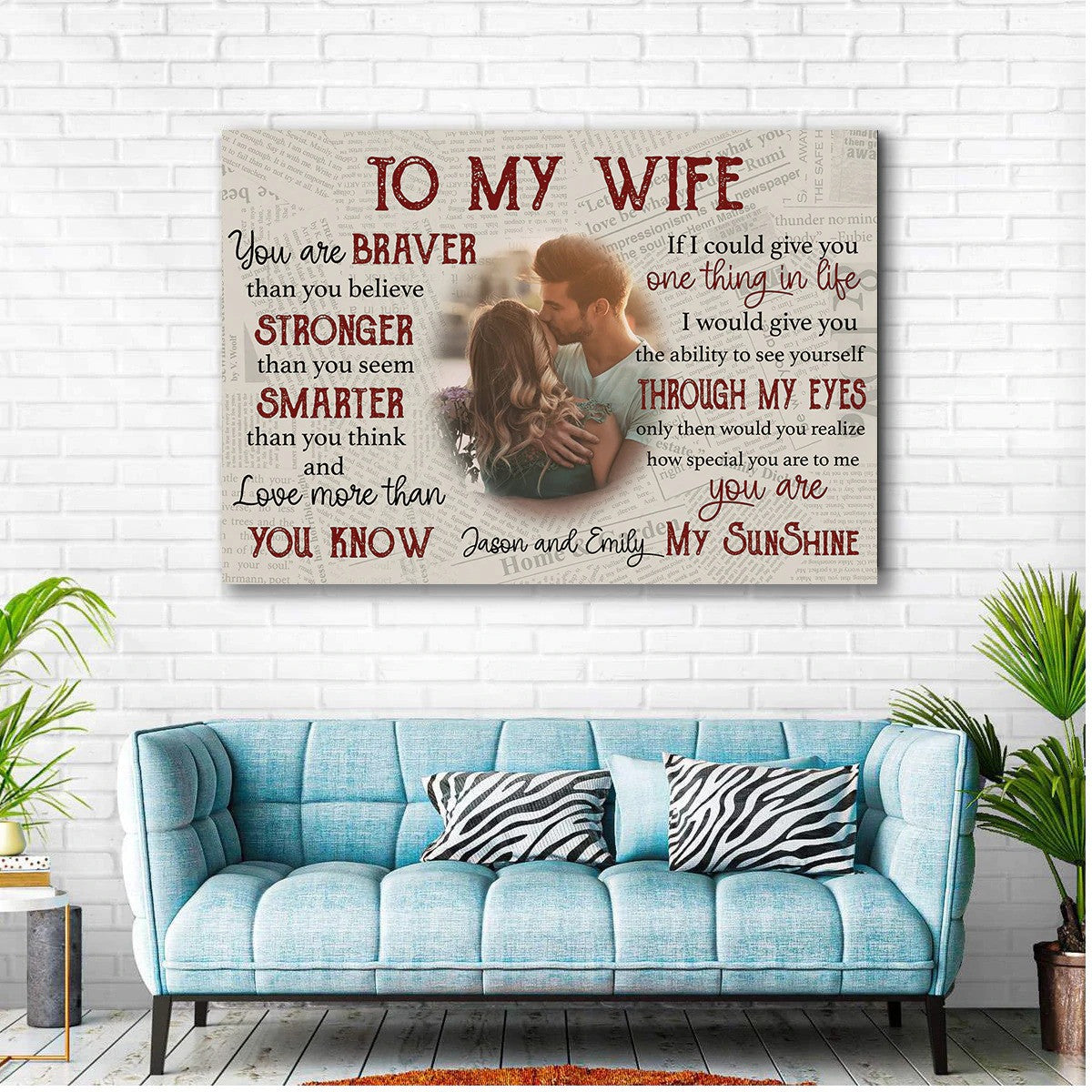 litzzy Personalized Gift for Wife, Happy Birthday To my Wife Canvas Wall Art for Bedroom, Anniversary Gift Canvas Wall Art   