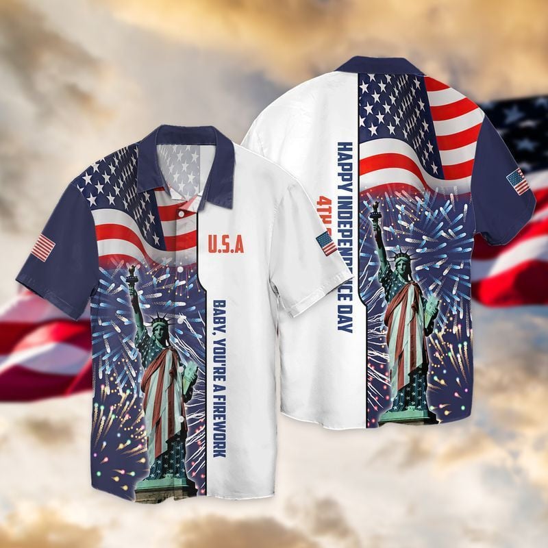 litzzy 4th Of July Independence Day American Flag Statue Of Liberty Hawaiian Shirt Hawaiian shirt for men, women Hawaii Shirt Hawaiian Shirt S 