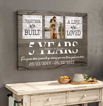 litzzy 5 Year Anniversary Gift For Wife, Custom Couple Photo, Together We Built A Life Canvas Wall Art for Living Room Canvas Wall Art   