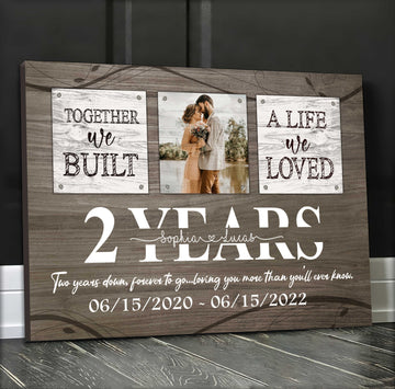 litzzy 2 Year Anniversary Gift Traditional, Custom Photo Couple Canvas for Him, Wedding Anniversary Gift for Him Canvas Wall Art   