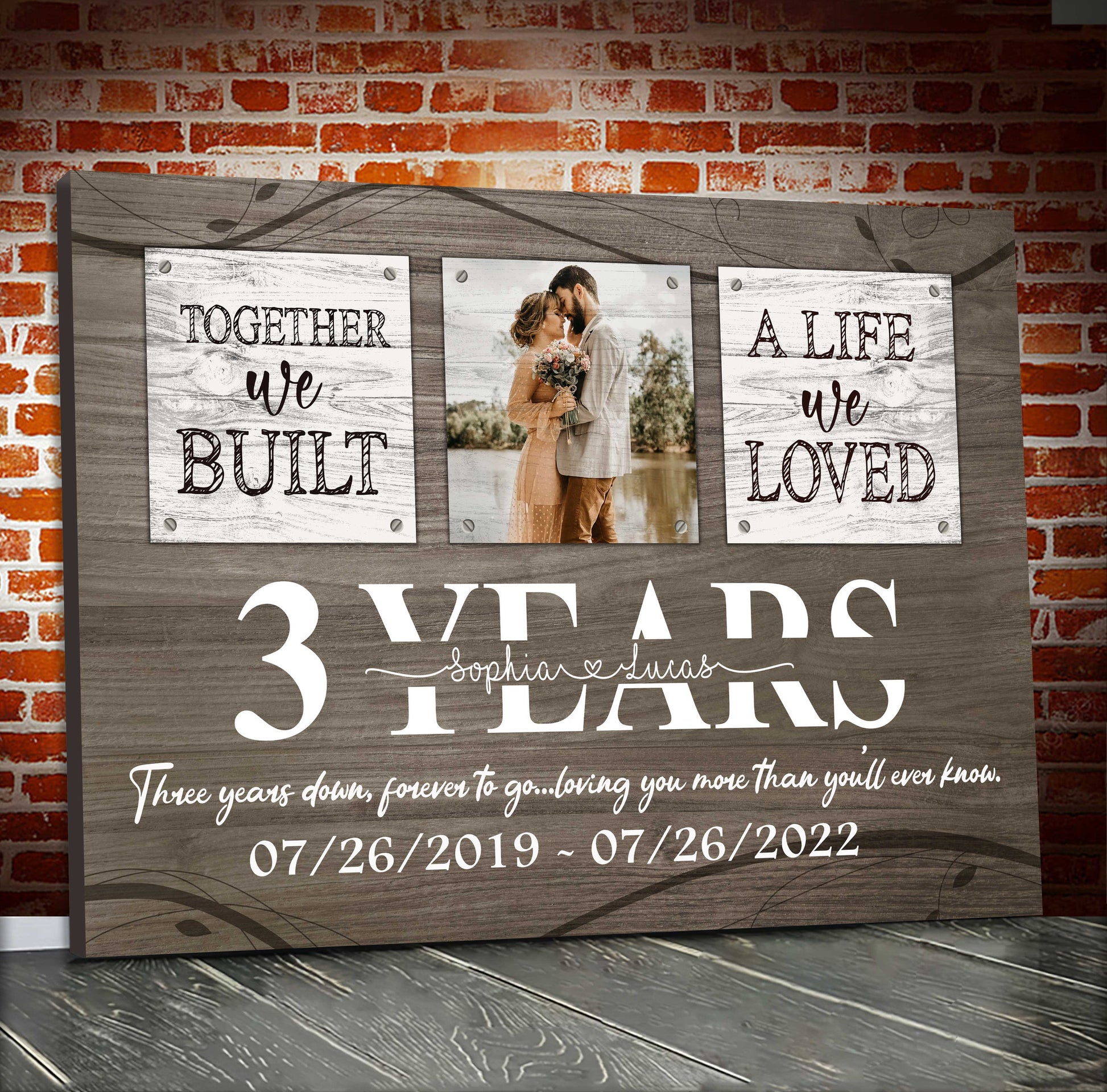 litzzy 3 Years Wedding Anniversary Gifts, Custom Picture Couple Wall Art for Husband and Wife Canvas for Bedroom Canvas Wall Art   