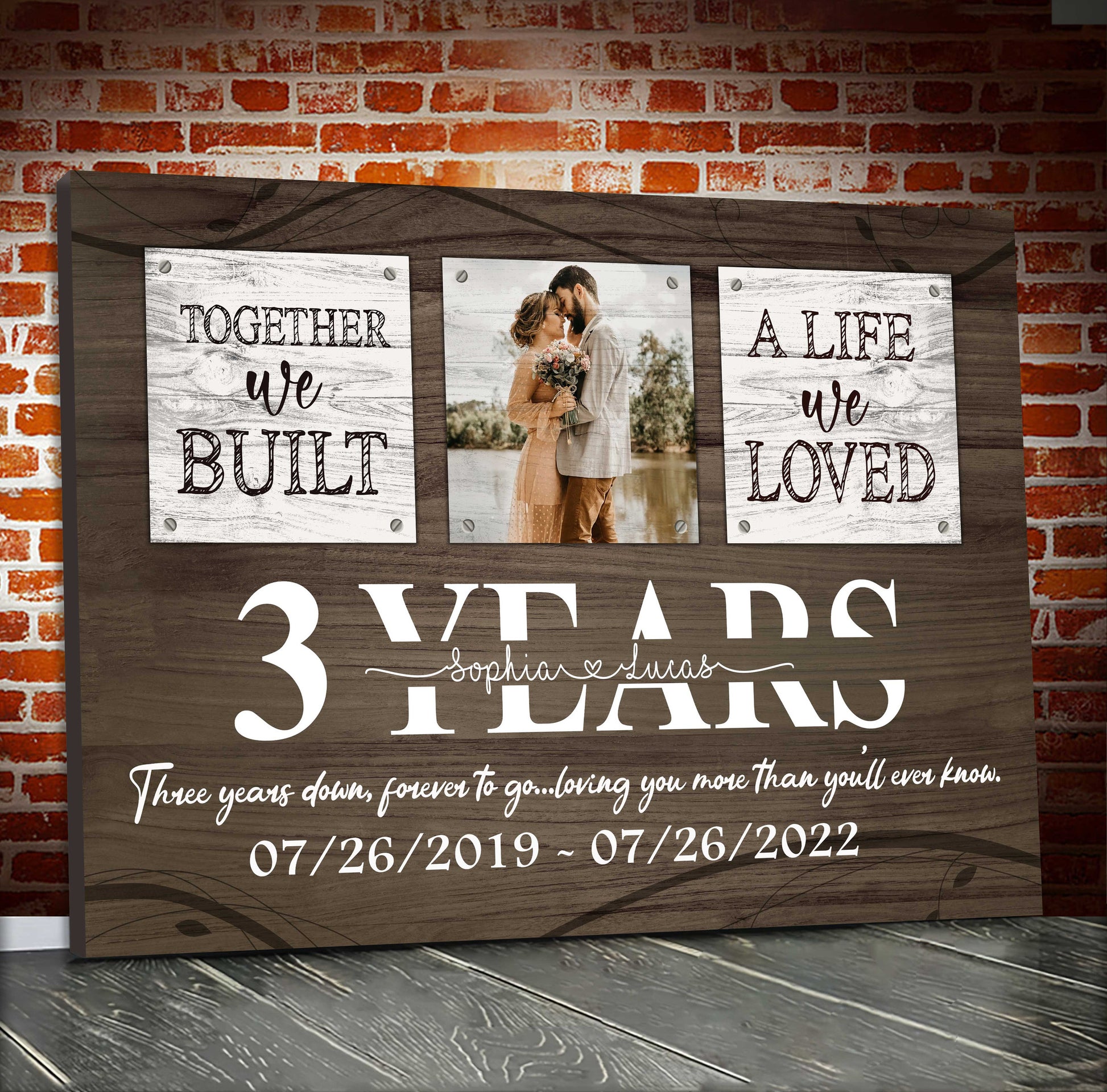 litzzy 3 Years Wedding Anniversary Gifts, Custom Picture Couple Wall Art for Husband and Wife Canvas for Bedroom Canvas Wall Art   