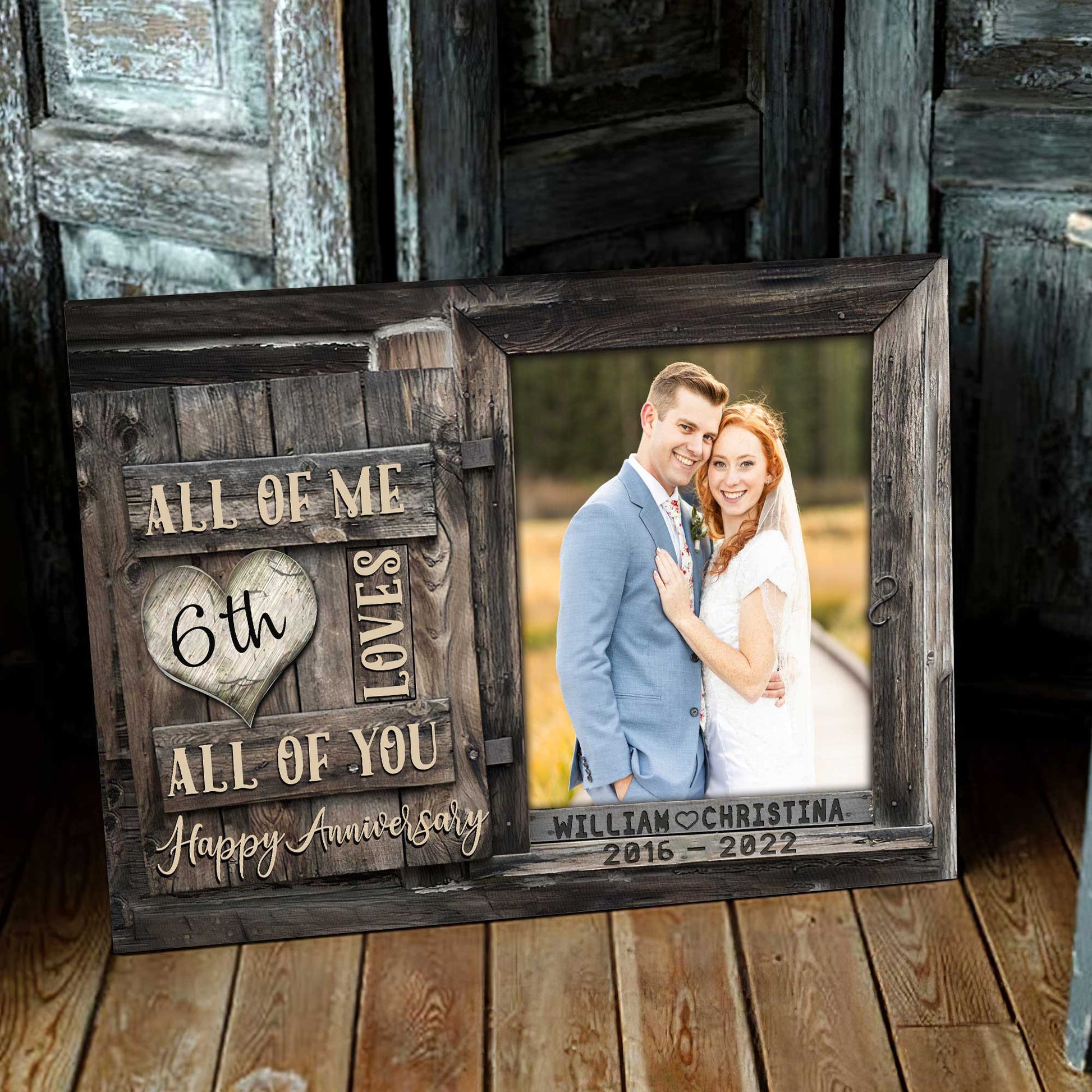 litzzy 6 Year Anniversary Gifts For Her, Custom Photo Couple Canvas Rustic Window Bedroom Decor Canvas Wall Art   