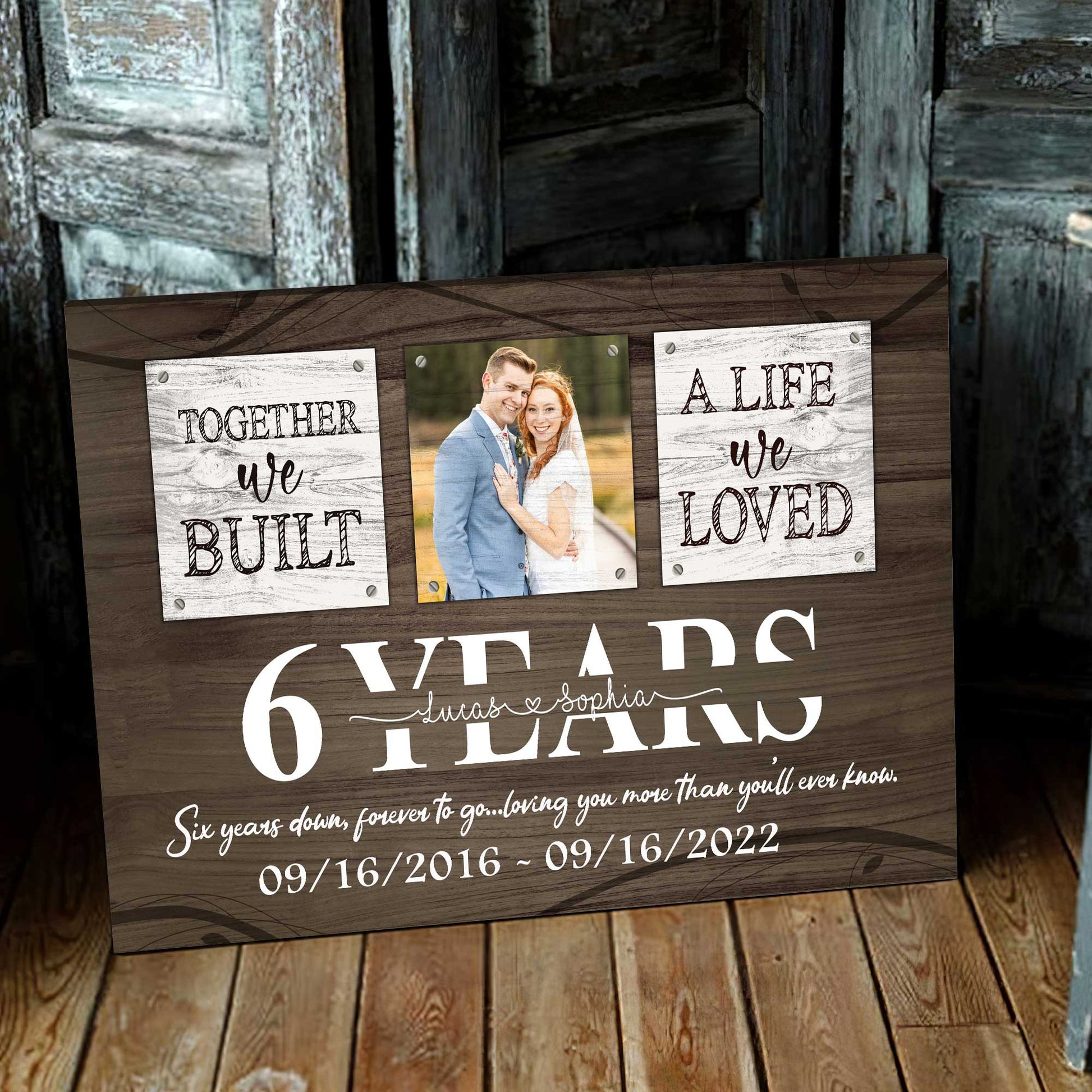 litzzy 6 Year Anniversary Gifts For Her, Custom Photo Couple Canvas Rustic Window Bedroom Decor Canvas Wall Art   