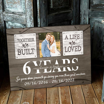 litzzy 6 Year Anniversary Gifts For Her, Custom Photo Couple Canvas Rustic Window Bedroom Decor Canvas Wall Art   
