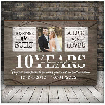 litzzy 10 Year Anniversary Gift Wife, Custom Photo Husband and Wife Couple Canvas for Bedroom Canvas Wall Art Style 1 11"x14" 