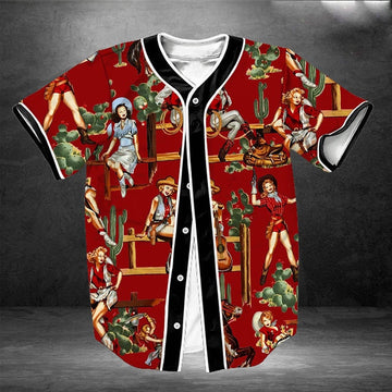 litzzy Litzzy Baseball Jersey - Strong Cowgirl Red Pattern Baseball Jersey - Colorful - Adult Unisex - Full Size (S - 5XL) - Jersey Shirt Unisex Custom Printed Jersey Shirt Unisex Baseball Jersey S  