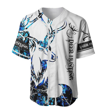 litzzy Litzzy Baseball Jersey - Blue Neon Deer Hunting Forest Baseball Jersey - Adult Unisex - Full Size (S - 5XL) - Jersey Shirt Unisex Custom Printed Jersey Shirt Unisex Custom Printed Baseball Jersey   