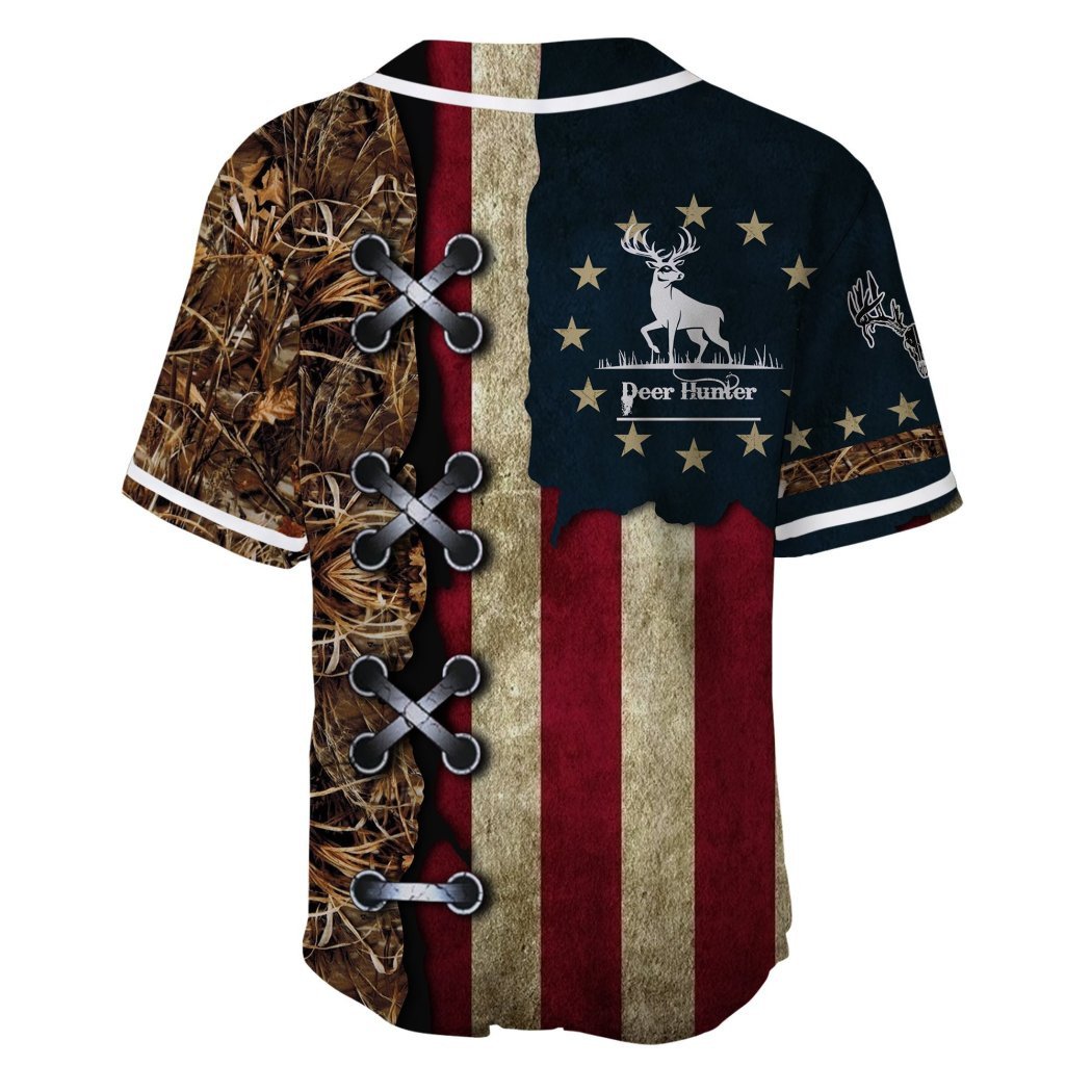 litzzy Litzzy Baseball Jersey - American Hunting Deer Flag Baseball Jersey - Adult Unisex - Full Size (S - 5XL) - Jersey Shirt Unisex Custom Printed Jersey Shirt Unisex Custom Printed Baseball Jersey   