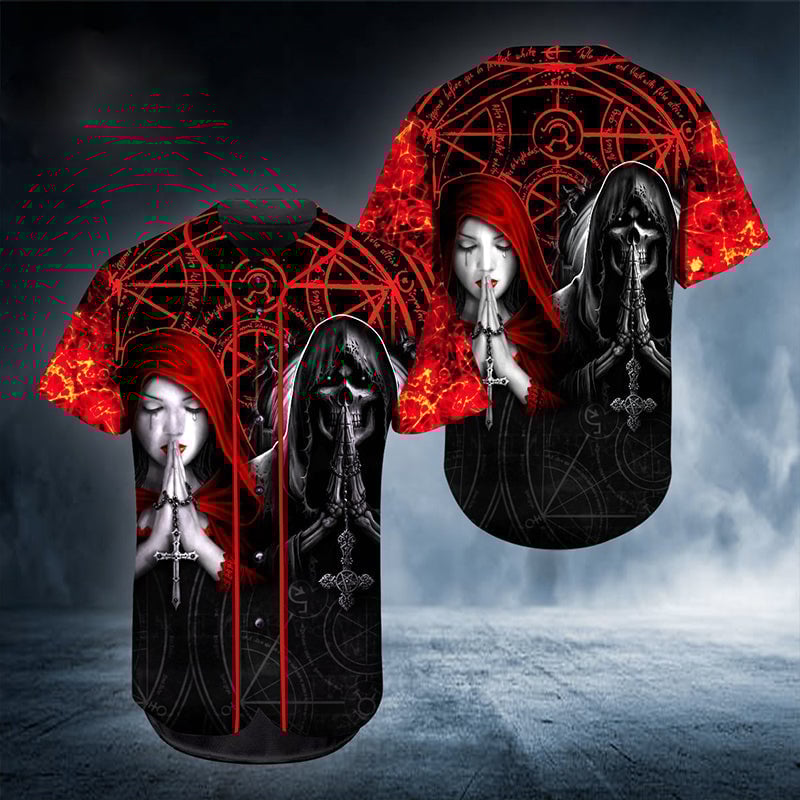 litzzy Litzzy Baseball Jersey - Pray Couple Skull Baseball Jersey | Colorful | Adult Unisex | S - 5XL Full Size - Jersey Shirt Unisex Custom Printed Baseball Jersey S White 