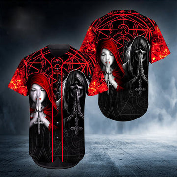 litzzy Litzzy Baseball Jersey - Pray Couple Skull Baseball Jersey | Colorful | Adult Unisex | S - 5XL Full Size - Jersey Shirt Unisex Custom Printed Baseball Jersey S White 