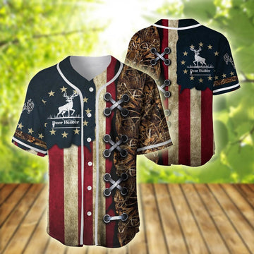 litzzy Litzzy Baseball Jersey - American Hunting Deer Flag Baseball Jersey - Adult Unisex - Full Size (S - 5XL) - Jersey Shirt Unisex Custom Printed Jersey Shirt Unisex Custom Printed Baseball Jersey S  