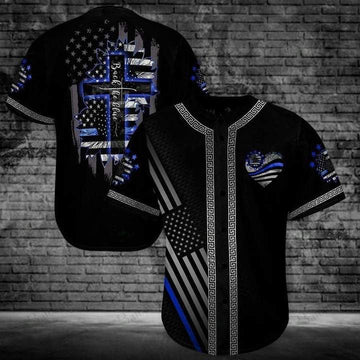 litzzy Litzzy Baseball Jersey - Back The Blue Baseball Jersey - Colorful - Adult Unisex - Full Size (S - 5XL) - Jersey Shirt Unisex Custom Printed Baseball Jersey S  