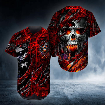 litzzy Litzzy Baseball Jersey - Ghost Fire Skull Red Baseball Jersey - Adult Unisex - Full Size (S - 5XL) - Jersey Shirt Unisex Custom Printed Jersey Shirt Unisex Custom Printed Baseball Jersey S  