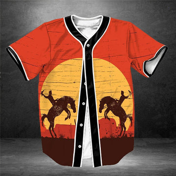 litzzy Litzzy Baseball Jersey - Cowboy Yall Sunset Retro Baseball Jersey - Colorful - Adult Unisex - Full Size (S - 5XL) - Jersey Shirt Unisex Custom Printed Baseball Jersey S  