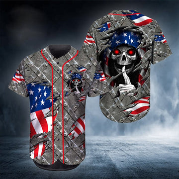 litzzy Litzzy Baseball Jersey - Inside Flag US Skull Baseball Jersey - Colorful - Adult Unisex - Full Size (S - 5XL) - Jersey Shirt Unisex Custom Printed Baseball Jersey S  