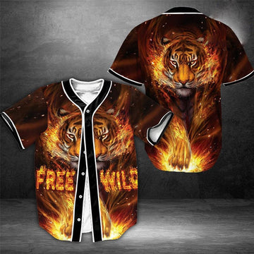 litzzy Litzzy Baseball Jersey - Tiger Free & Wild Baseball Jersey - Colorful - Adult Unisex - Full Size (S - 5XL) - Jersey Shirt Unisex Custom Printed Baseball Jersey S  