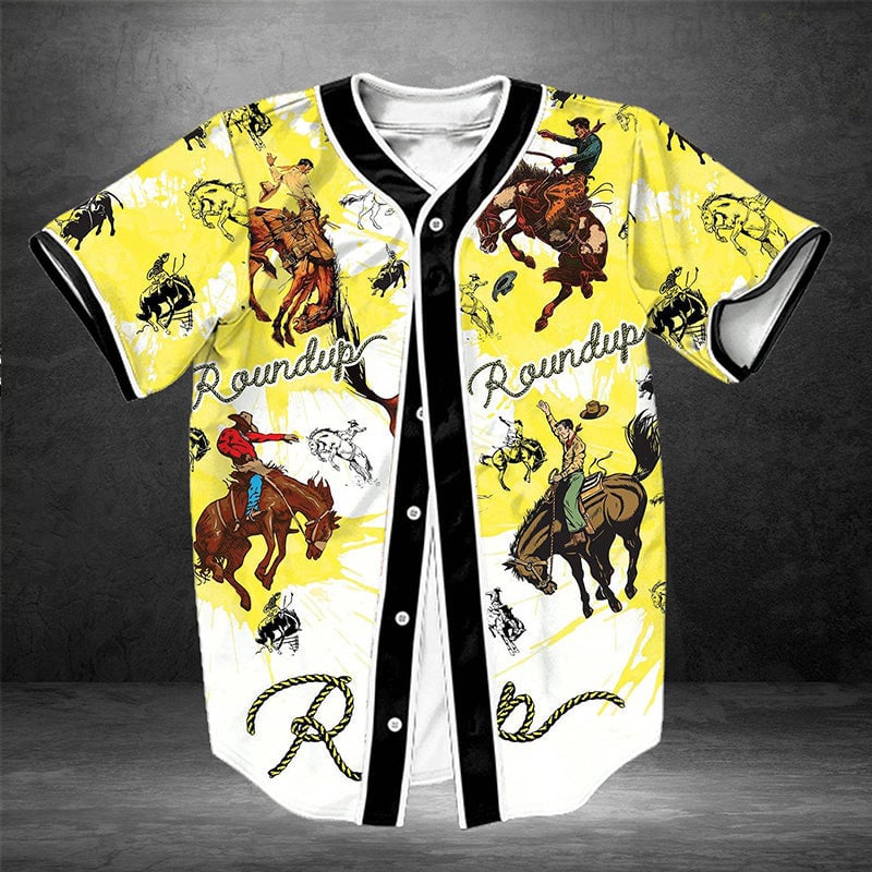 litzzy Litzzy Baseball Jersey - Rodeo Round Up Baseball Jersey - Colorful - Adult Unisex - Full Size (S - 5XL) - Jersey Shirt Unisex Custom Printed Baseball Jersey S  
