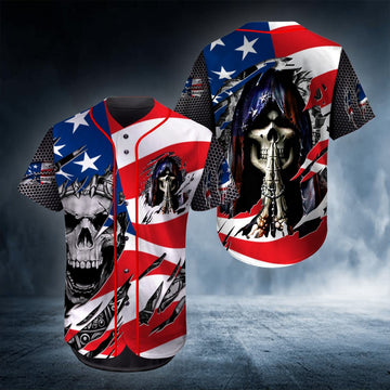 litzzy Litzzy Baseball Jersey - King Pray Flag US Skull Baseball Jersey - Colorful - Adult Unisex - Full Size (S - 5XL) - Jersey Shirt Unisex Custom Printed Jersey Shirt Unisex Baseball Jersey S  