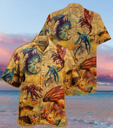 litzzy Litzzy Hawaiian Shirts - Dragon Map Hawaiian Shirt Aloha Hawaii Shirt Aloha Shirt For Summer - Aloha Custom Hawaii Shirts For Beach Summer Hawaii Shirt   