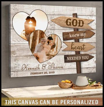 litzzy Customized Anniversary Wedding Gift for Her, Romantic Couple Canvas, God knew My Heart needed you Wall Art Canvas Wall Art   