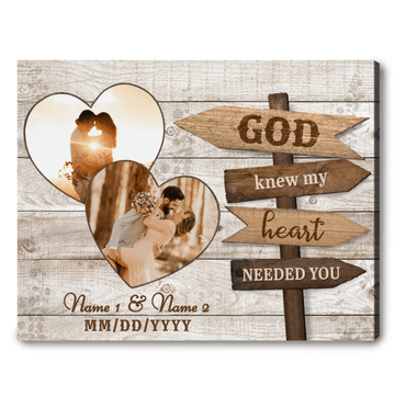 litzzy Customized Anniversary Wedding Gift for Her, Romantic Couple Canvas, God knew My Heart needed you Wall Art Canvas Wall Art   