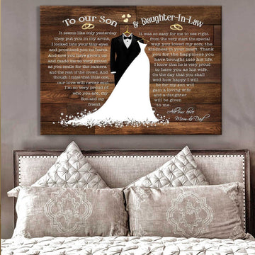 litzzy Daughter In Law Gifts From Mother In Law With Wedding Dress Canvas Prints First Wedding Anniversary Gift Canvas Wall Art   
