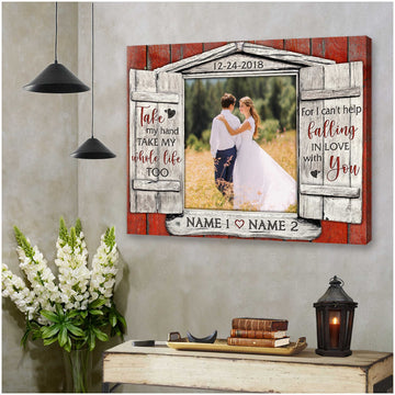 litzzy Personalized Anniversary Wedding Gift, Custom Photo Couple Window Canvas, For I cant help falling in love with you Wall Art Canvas Wall Art   