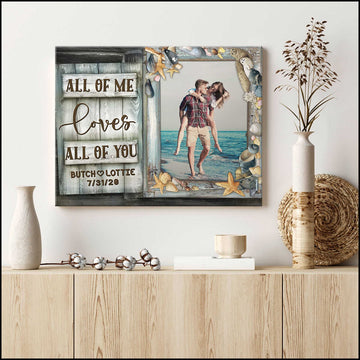 litzzy Summer Beach Window Couple Canvas, Personalized Gifts For Wedding Anniversary, All Of Me Loves All Of You Beach House Wall Art Canvas Wall Art   