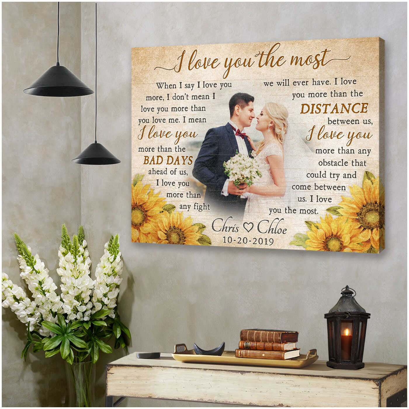 litzzy Customized Husband and Wife Photo Canvas, Wedding Anniversary Gift I love you the most Couple Wall Art Canvas Wall Art   