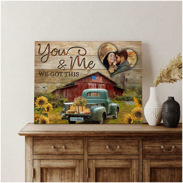 litzzy Farmhouse Pumpkin Truck Custom Couple Photo - You And Me We Got This Wall Art for Fall Canvas Wall Art   