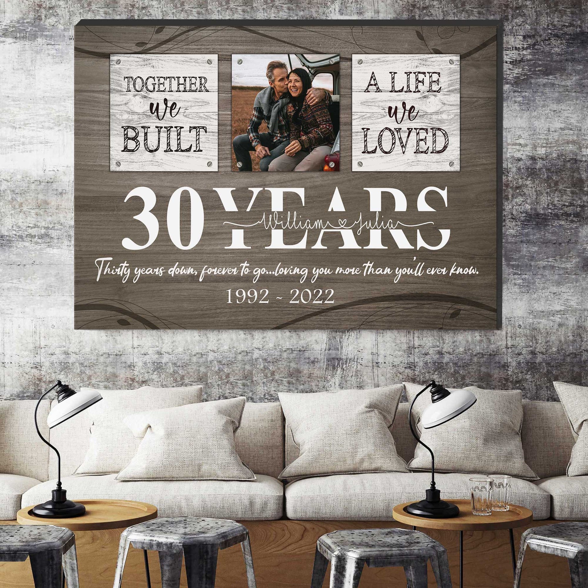 litzzy 30th Wedding Anniversary Gift, Custom Photo Couple Wall Art, Together We built a life we love Wall Art Canvas Wall Art   