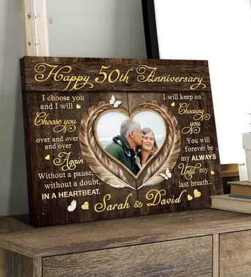 litzzy 50th Wedding Anniversary Old Couple Canvas for Husband and Wife Matte Canvas, Framed Matte Canvas Canvas Wall Art Style 1 11"x14" Matte Canvas (1.25")