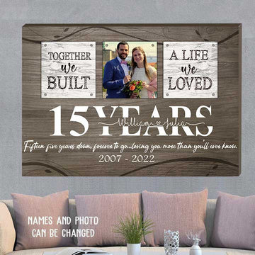 litzzy Wedding Anniversary 15 Years Couple Canvas for Husband and Wife, Anniversary Gift for Bedroom Canvas Wall Art Style 1 12"x16" Matte Canvas (1.25")