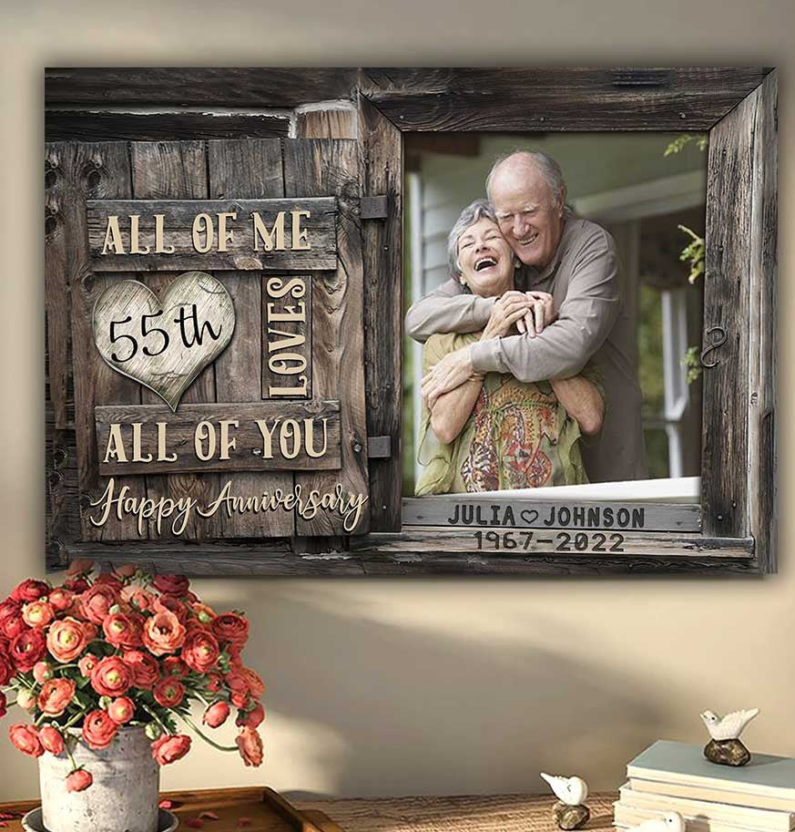 litzzy 55th Wedding Anniversary Custom Photo Old Couple Wall Art for Him & Her, Couple Canvas for Bedroom Canvas Wall Art Style 1 11"x14" Matte Canvas (1.25")