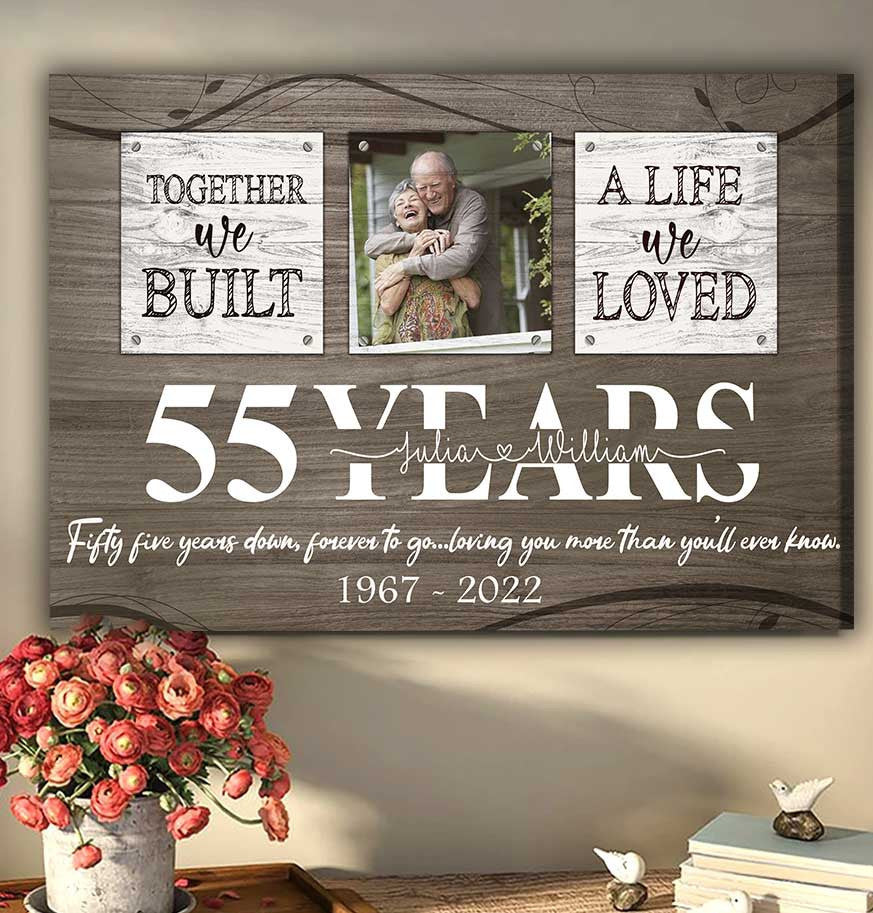 litzzy 55th Wedding Anniversary Custom Photo Old Couple Wall Art for Him & Her, Couple Canvas for Bedroom Canvas Wall Art Style 2 11"x14" Matte Canvas (1.25")