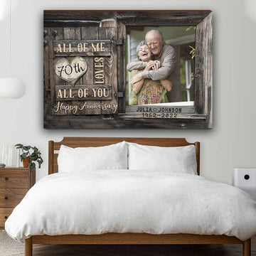 litzzy Wedding Anniversary 70th Old Couple Canvas for Parents, Custom Photo Wall Art for Him and Her Canvas Wall Art   
