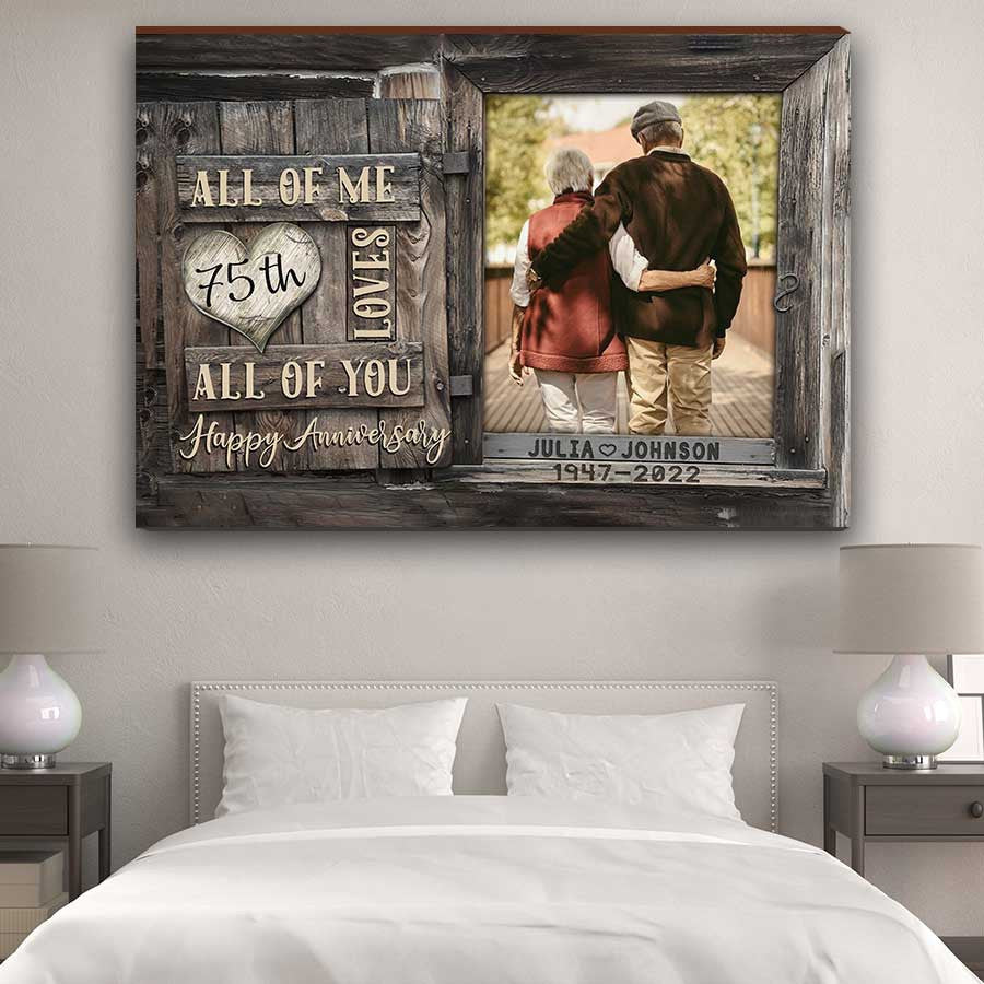 litzzy Wedding Anniversary 70th for Old Couple, Custom Photo Parents Couple Canvas for Dad and Mom Canvas Wall Art   